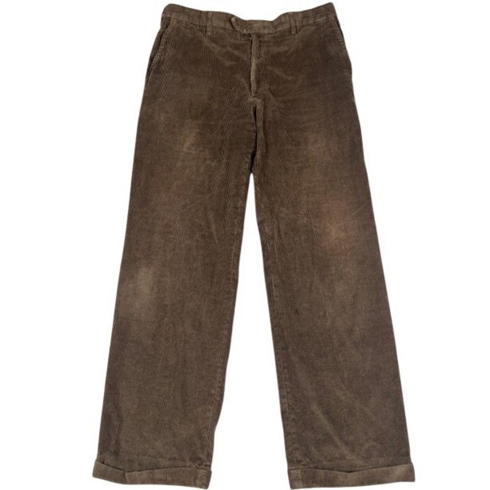 Berle Corduroy‎ Trousers Mens 40 Brown Straight Leg Wide Wale Cuffed Flat Front